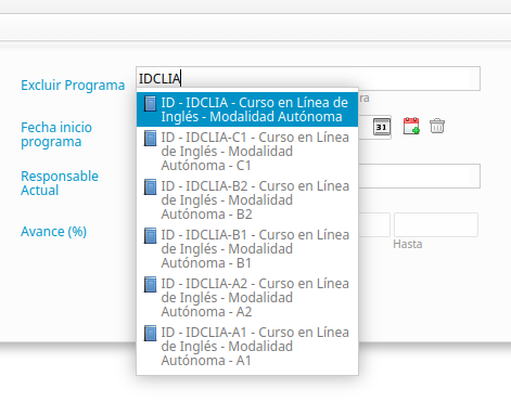 Campo Excluir Programa