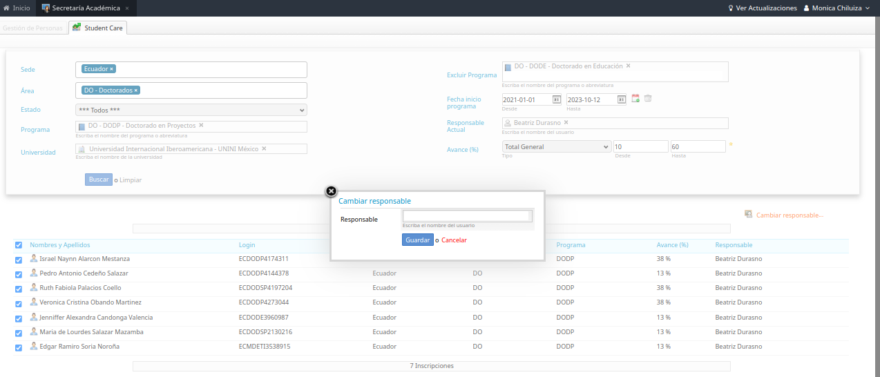 Cuadro de diálogo Cambiar responsable