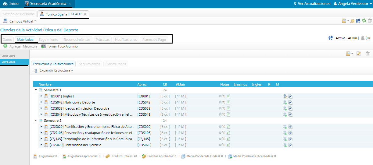 Pestaña Plan de Estudio